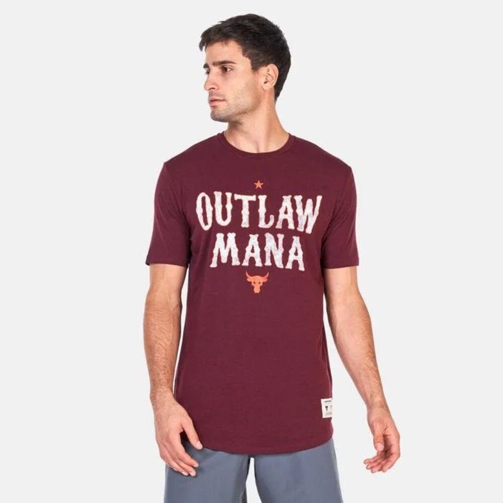 Mens Under Armour Project Rock Outlaw Mana Burgundy  Graphic Tee T Shirt - Sz M